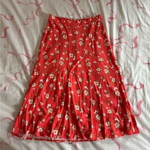 Red Floral A-Line Skirt
